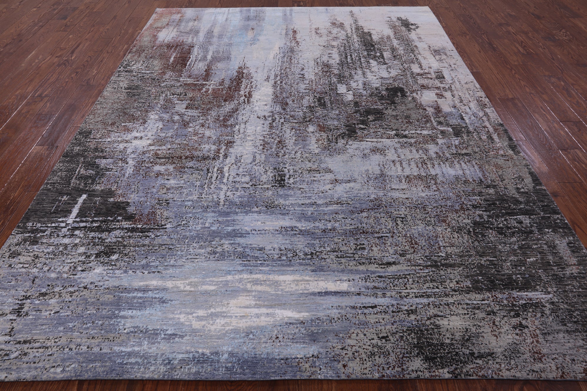 Abstract Modern Hand Knotted Wool & Silk Rug - 8' 0" X 10' 2" - Golden Nile