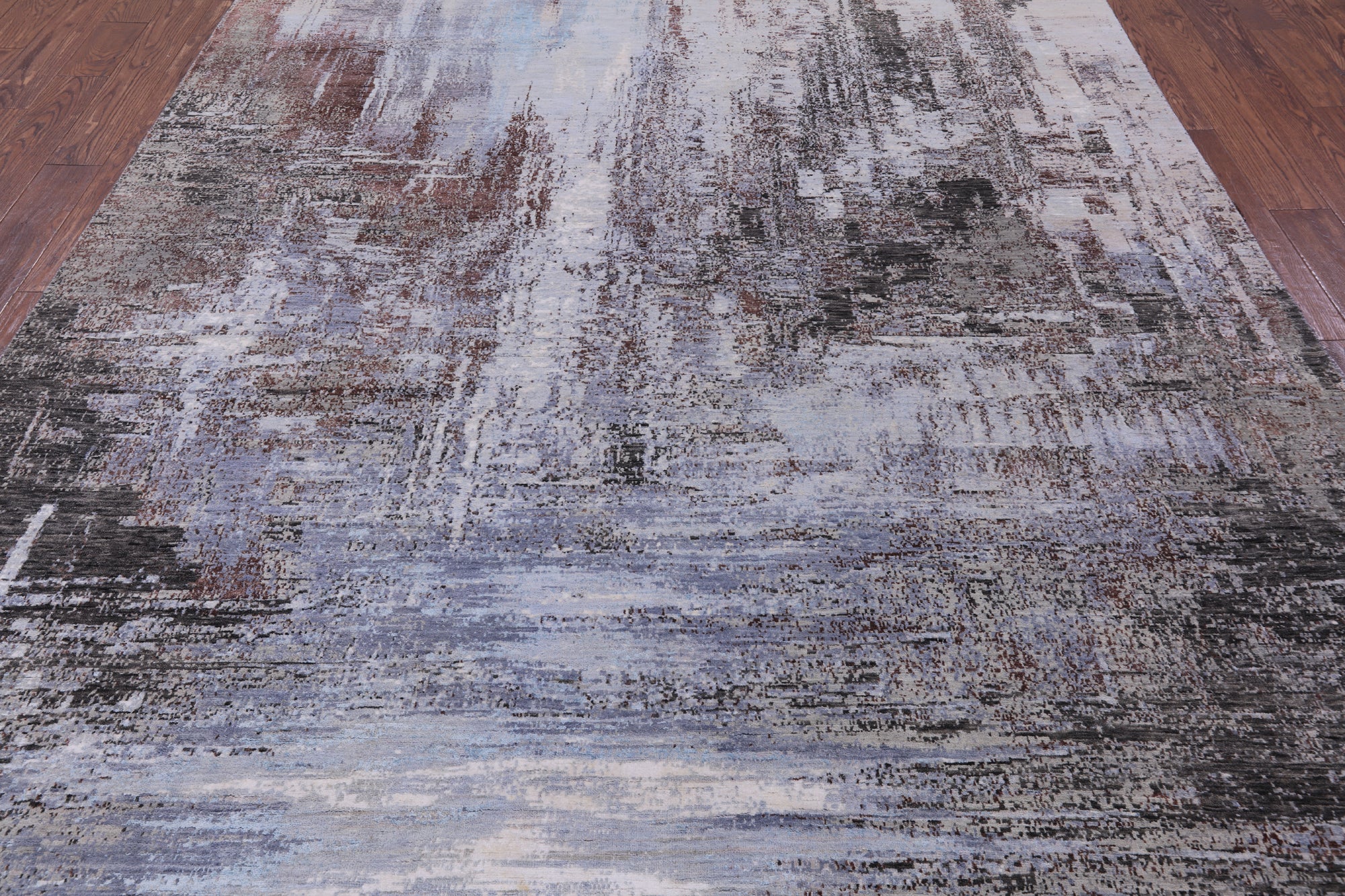 Abstract Modern Hand Knotted Wool & Silk Rug - 8' 0" X 10' 2" - Golden Nile