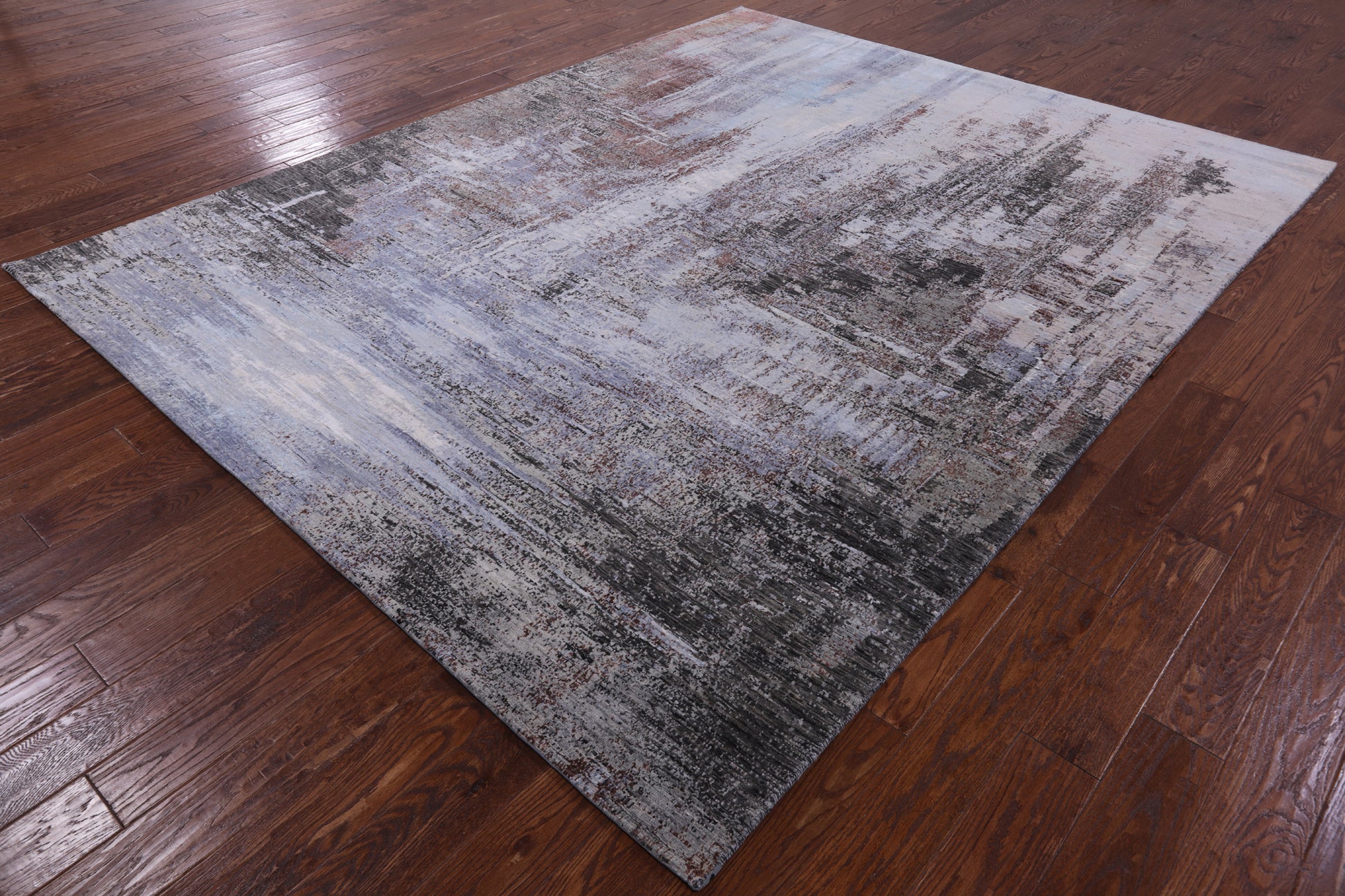 Abstract Modern Hand Knotted Wool & Silk Rug - 8' 0" X 10' 2" - Golden Nile