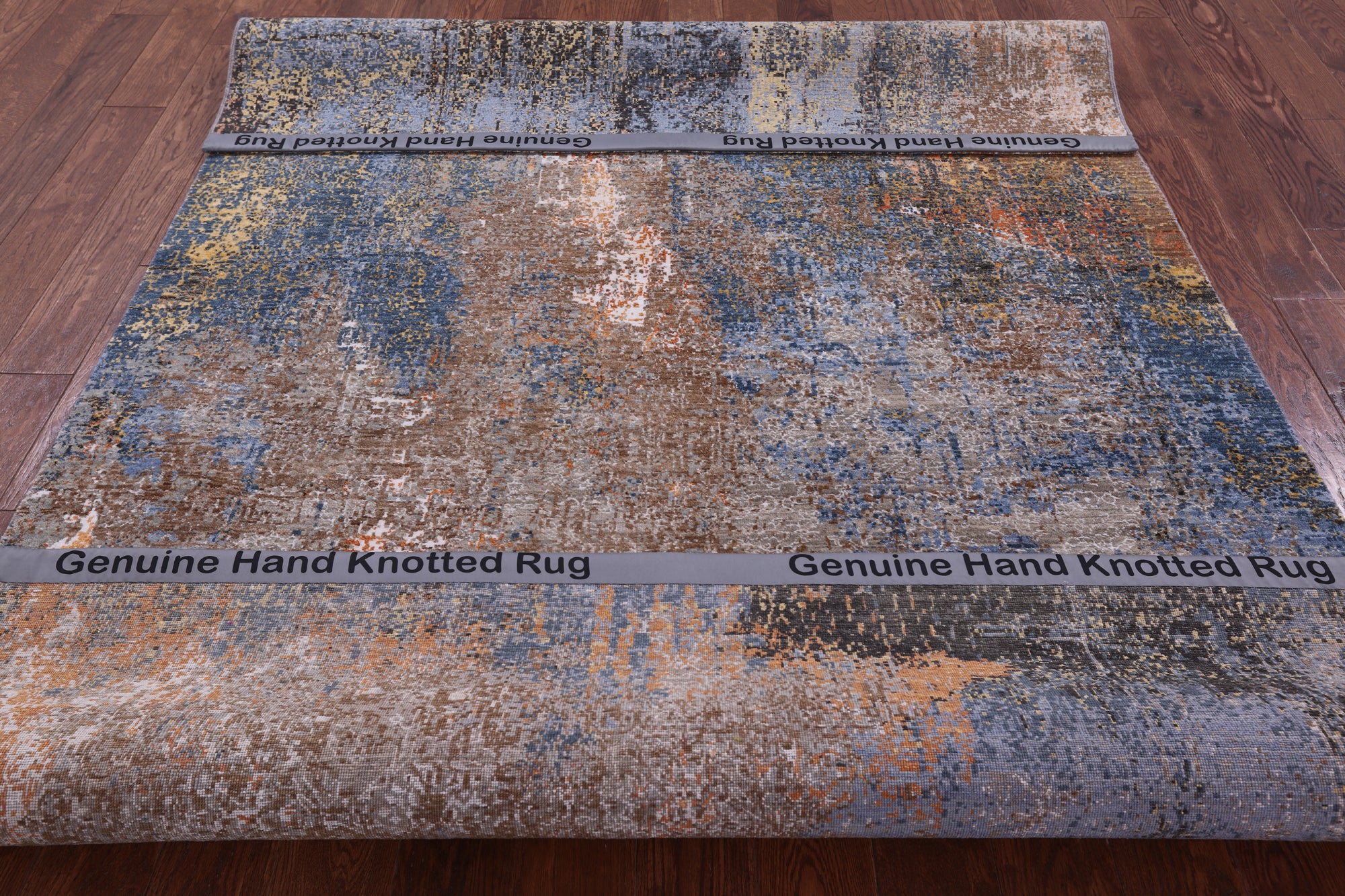 Abstract Modern Hand Knotted Wool & Silk Rug - 5' 11" X 9' 3" - Golden Nile