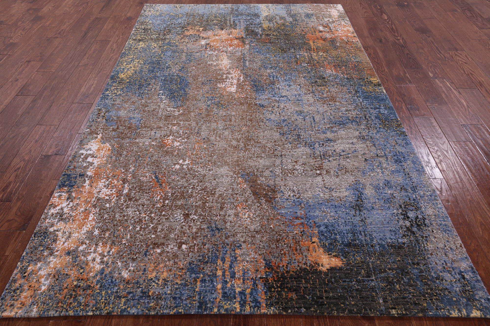 Abstract Modern Hand Knotted Wool & Silk Rug - 5' 11" X 9' 3" - Golden Nile