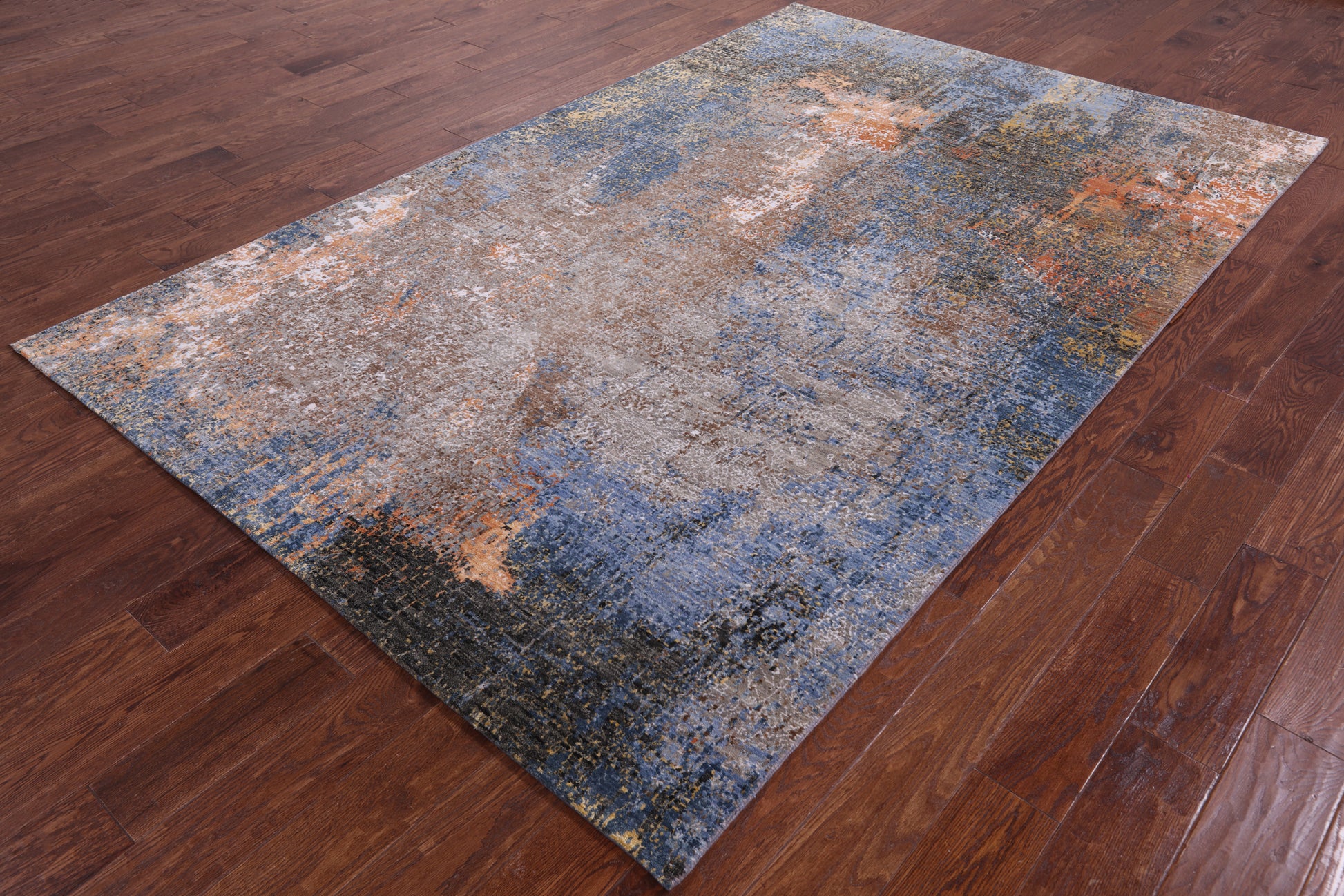 Abstract Modern Hand Knotted Wool & Silk Rug - 5' 11" X 9' 3" - Golden Nile