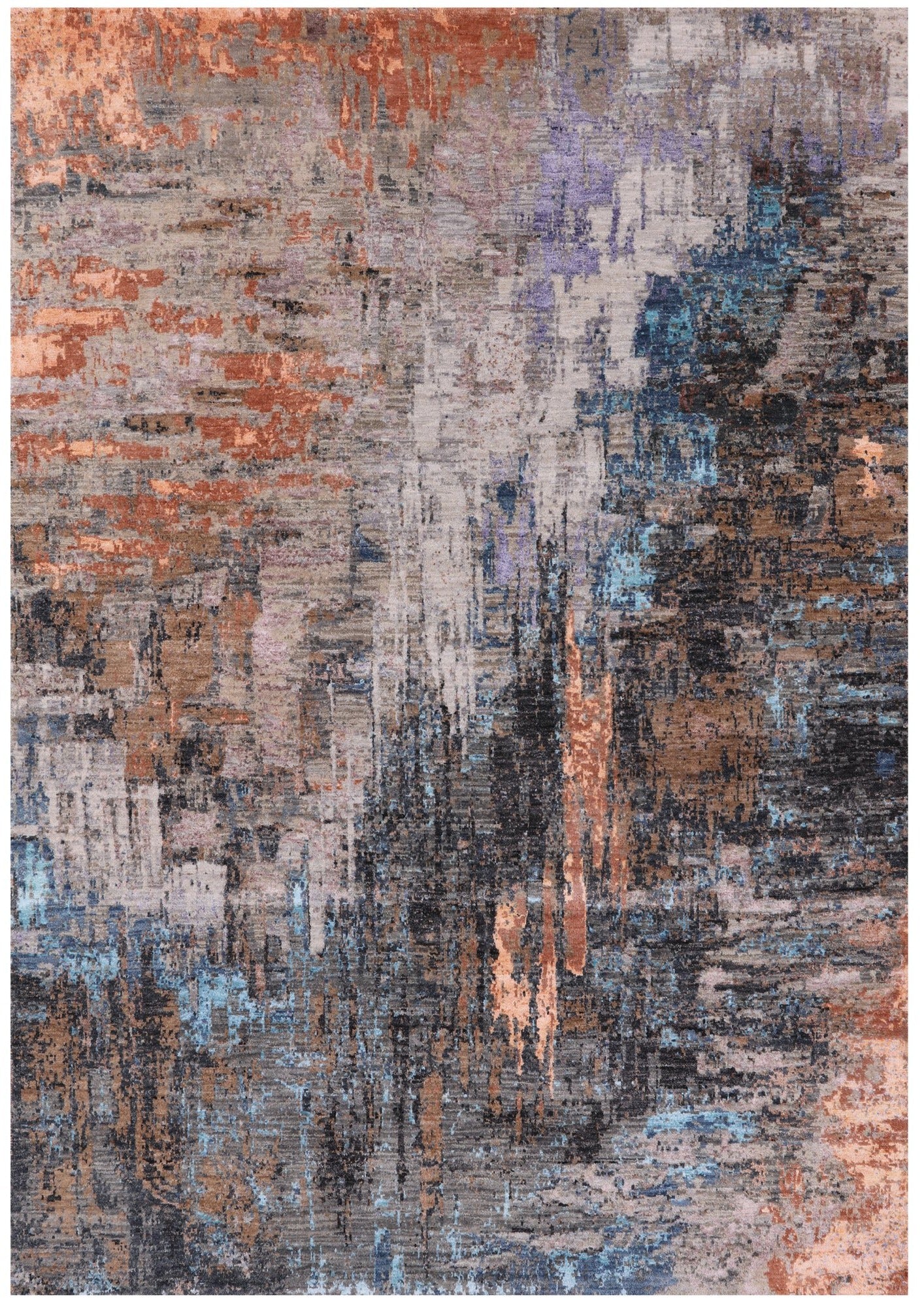 Abstract Modern Hand Knotted Wool & Silk Rug - 5' 1" X 6' 11" - Golden Nile