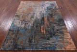Abstract Modern Hand Knotted Wool & Silk Rug - 5' 1" X 6' 11" - Golden Nile