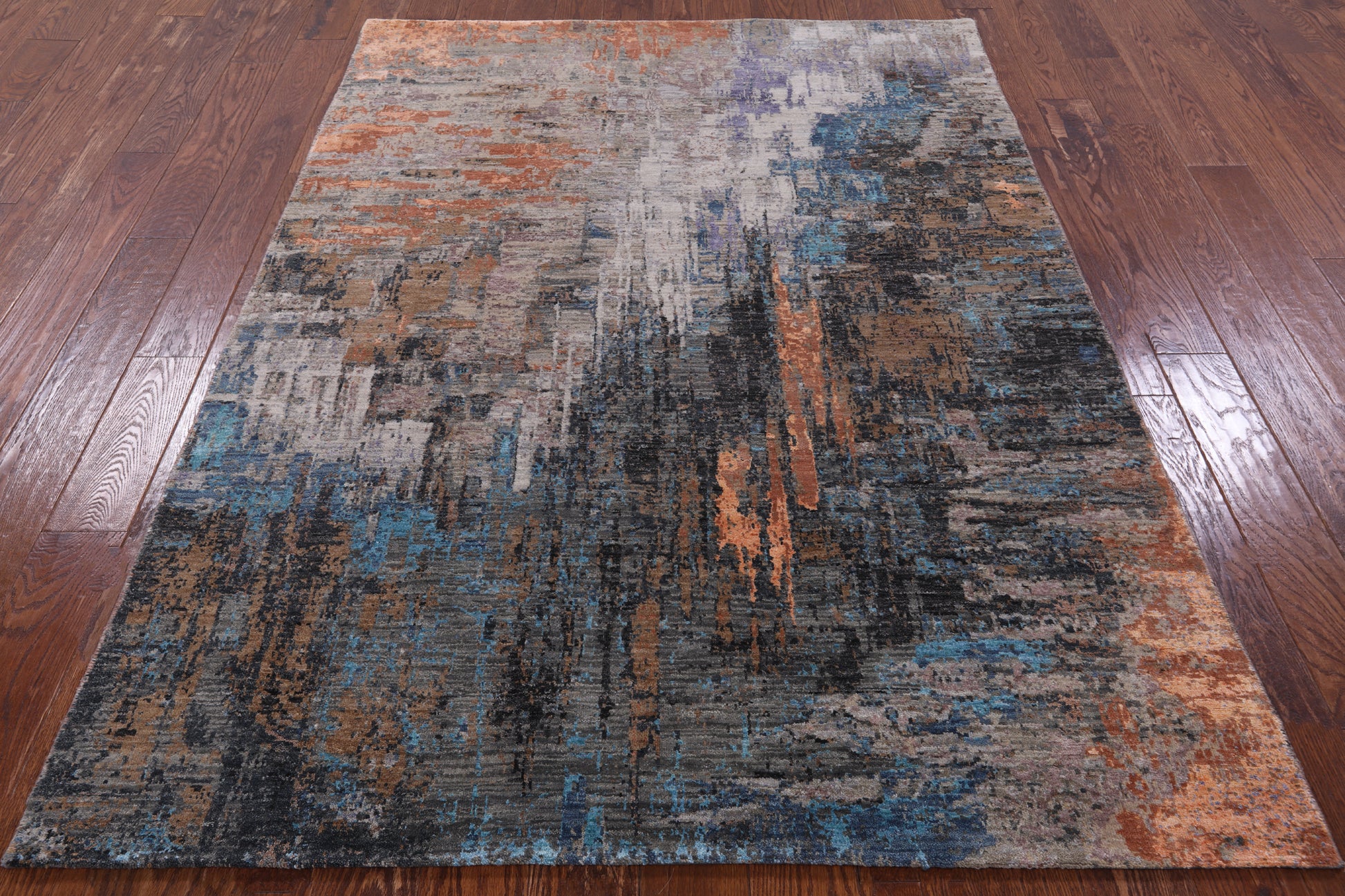 Abstract Modern Hand Knotted Wool & Silk Rug - 5' 1" X 6' 11" - Golden Nile