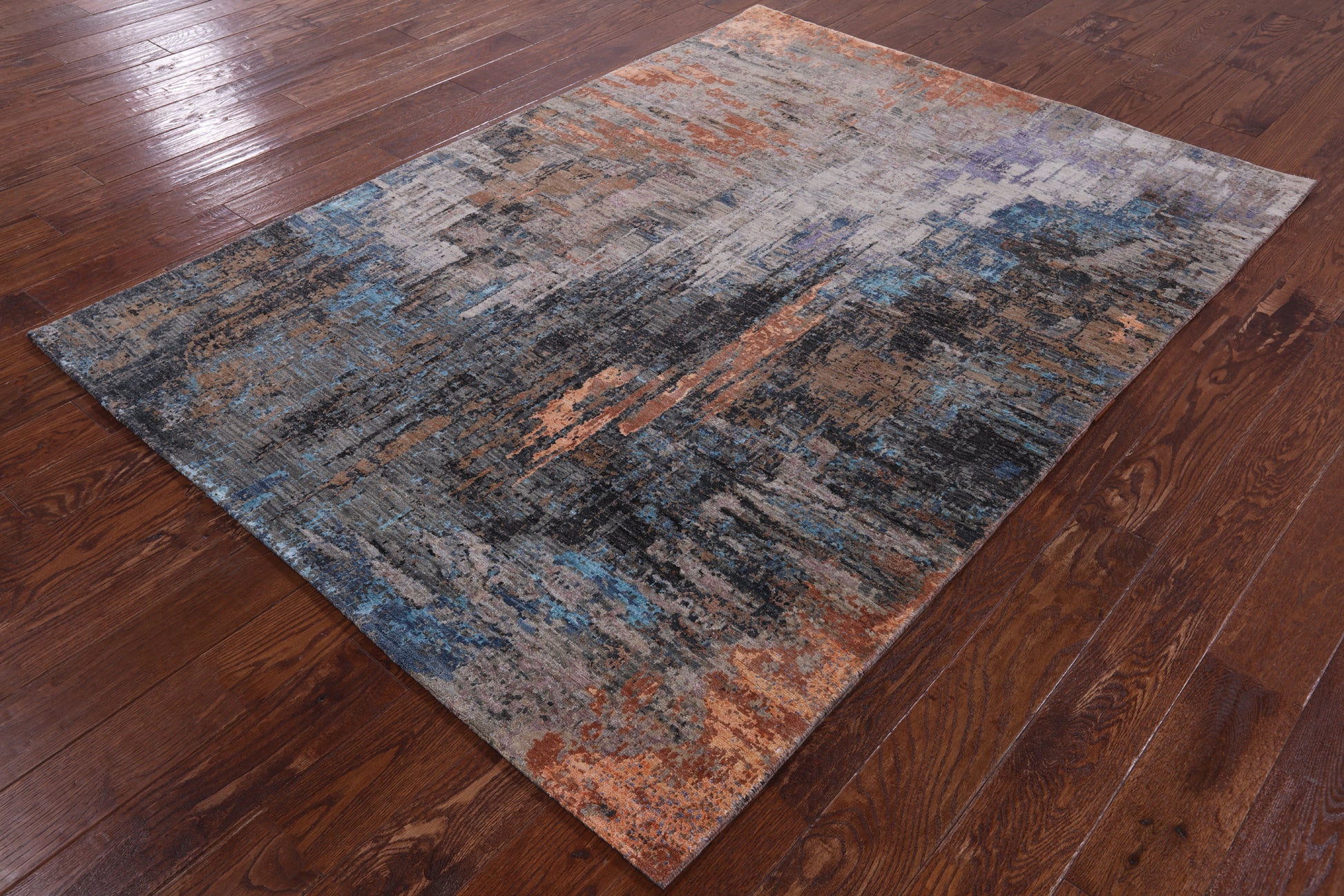 Abstract Modern Hand Knotted Wool & Silk Rug - 5' 1" X 6' 11" - Golden Nile