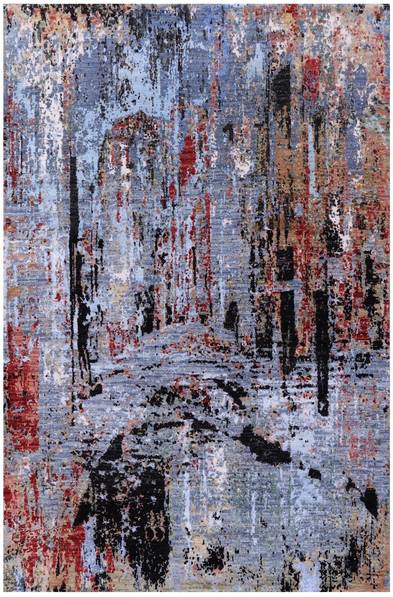 Abstract Modern Hand Knotted Wool & Silk Rug - 4' 2" X 6' 2" - Golden Nile
