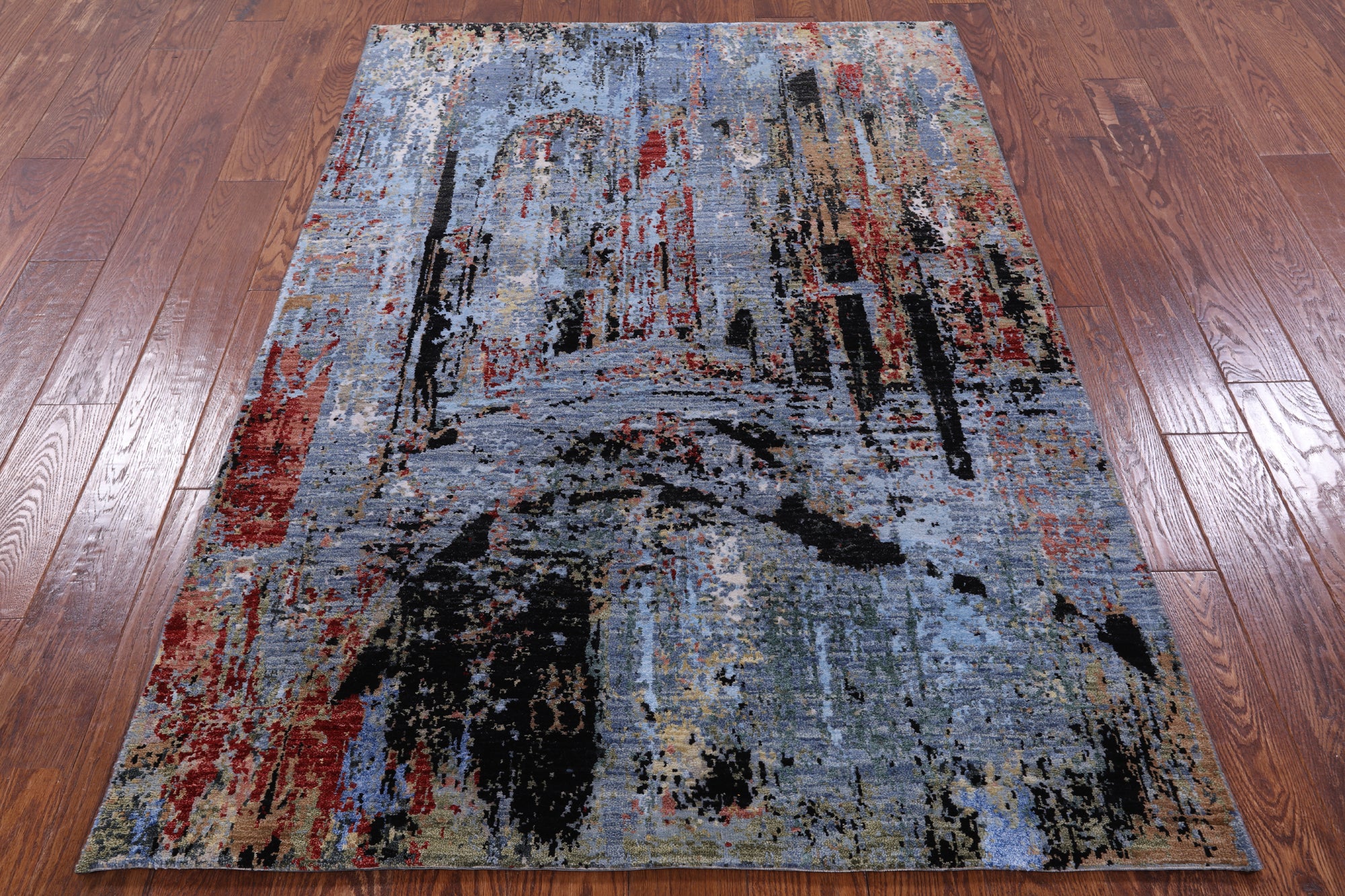Abstract Modern Hand Knotted Wool & Silk Rug - 4' 2" X 6' 2" - Golden Nile