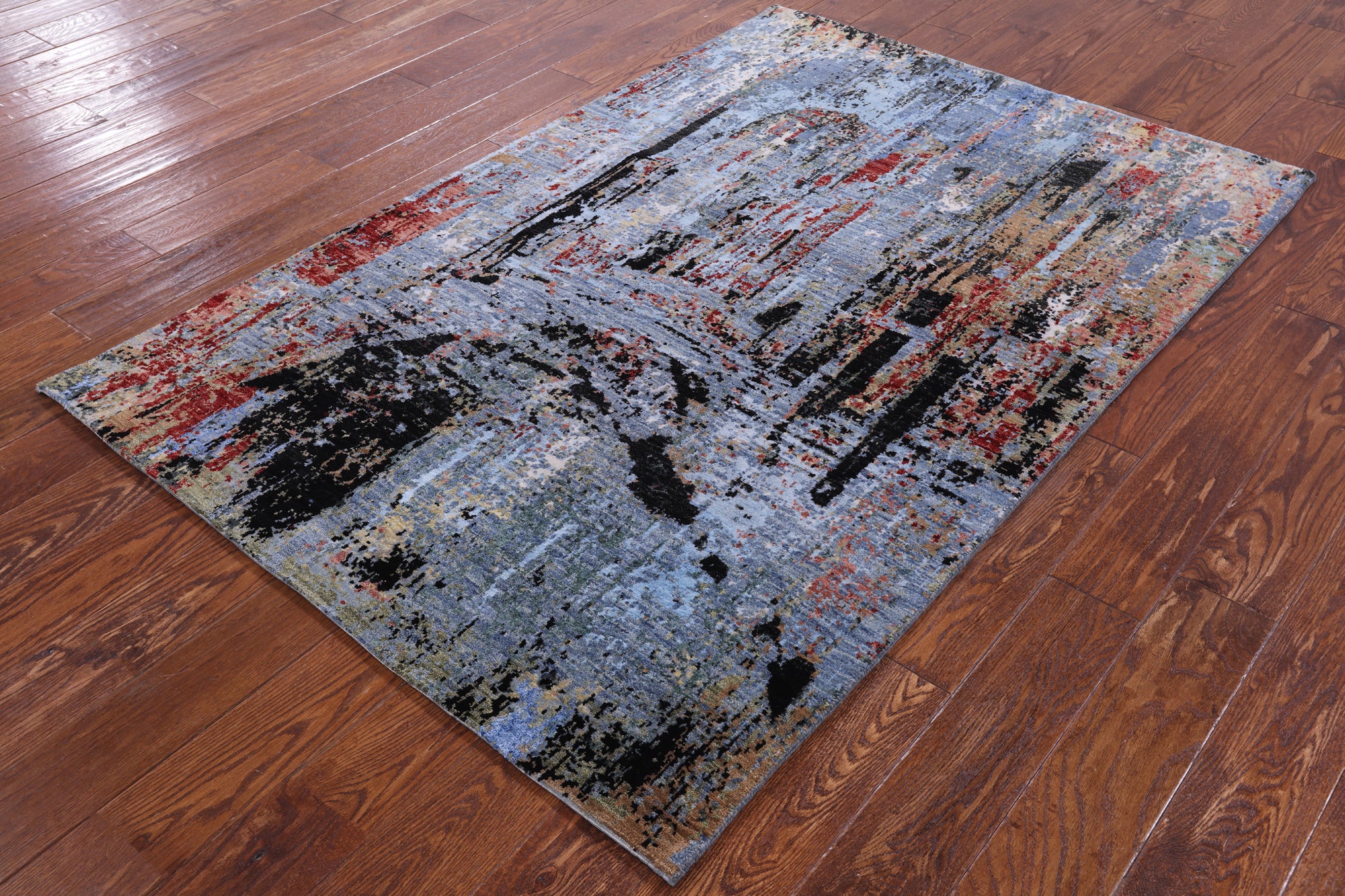Abstract Modern Hand Knotted Wool & Silk Rug - 4' 2" X 6' 2" - Golden Nile