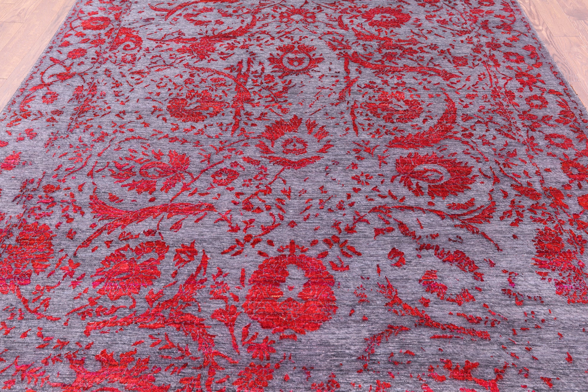Grey Modern Hand Knotted Wool & Silk Rug - 7' 11" X 10' 2" - Golden Nile
