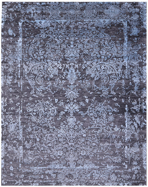 Grey Contemporary Hand Knotted Wool & Silk Rug - 8' 0" X 9' 10" - Golden Nile