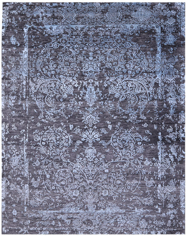 Grey Contemporary Hand Knotted Wool & Silk Rug - 8' 0