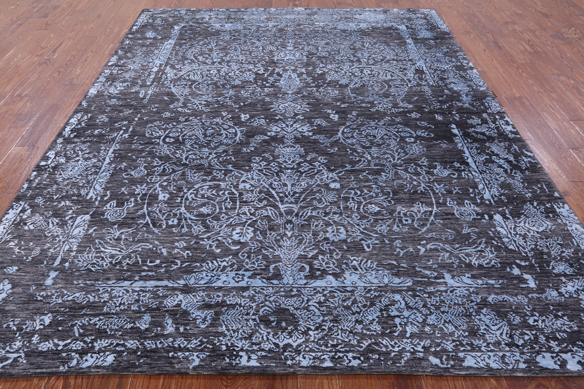 Grey Contemporary Hand Knotted Wool & Silk Rug - 8' 0" X 9' 10" - Golden Nile