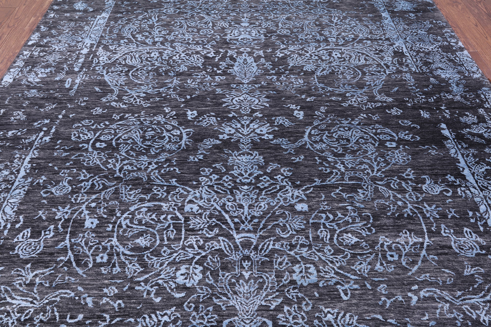Grey Contemporary Hand Knotted Wool & Silk Rug - 8' 0" X 9' 10" - Golden Nile