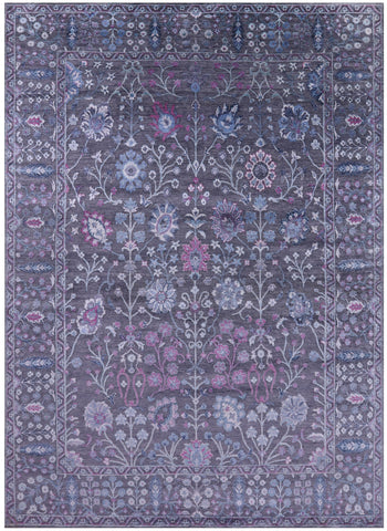 Grey Contemporary Hand Knotted Wool & Silk Rug - 9' 0