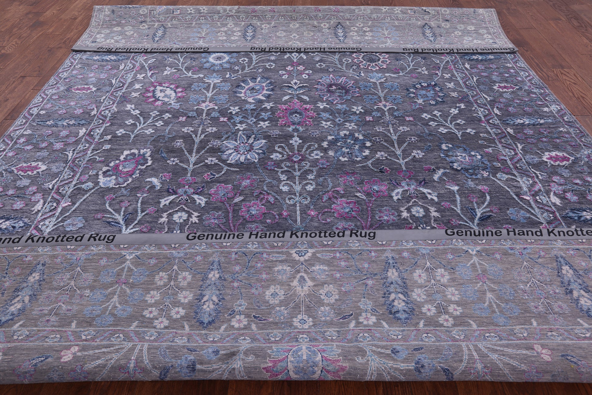 Grey Contemporary Hand Knotted Wool & Silk Rug - 9' 0" X 12' 3" - Golden Nile