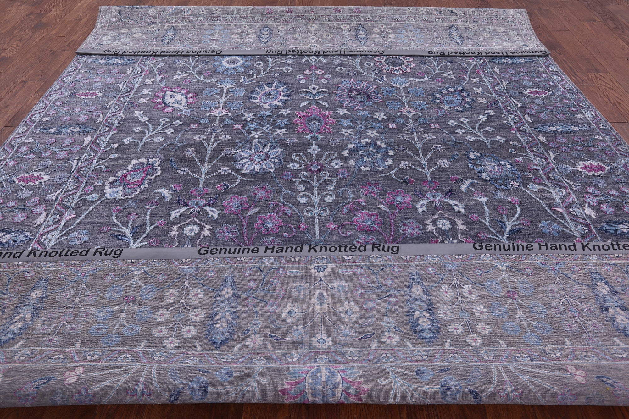 Grey Contemporary Hand Knotted Wool & Silk Rug - 9' 0" X 12' 3" - Golden Nile