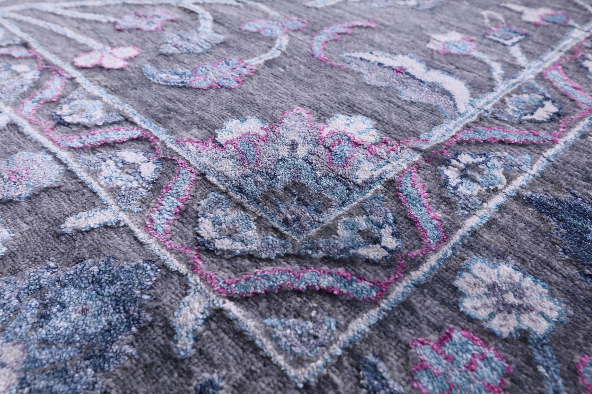 Grey Contemporary Hand Knotted Wool & Silk Rug - 9' 0" X 12' 3" - Golden Nile