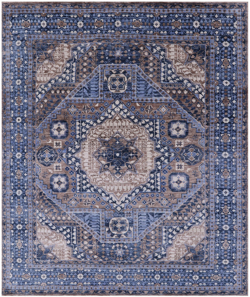 Geometric Persian Mamluk Hand Knotted Wool Rug - 8' 2" X 9' 8" - Golden Nile