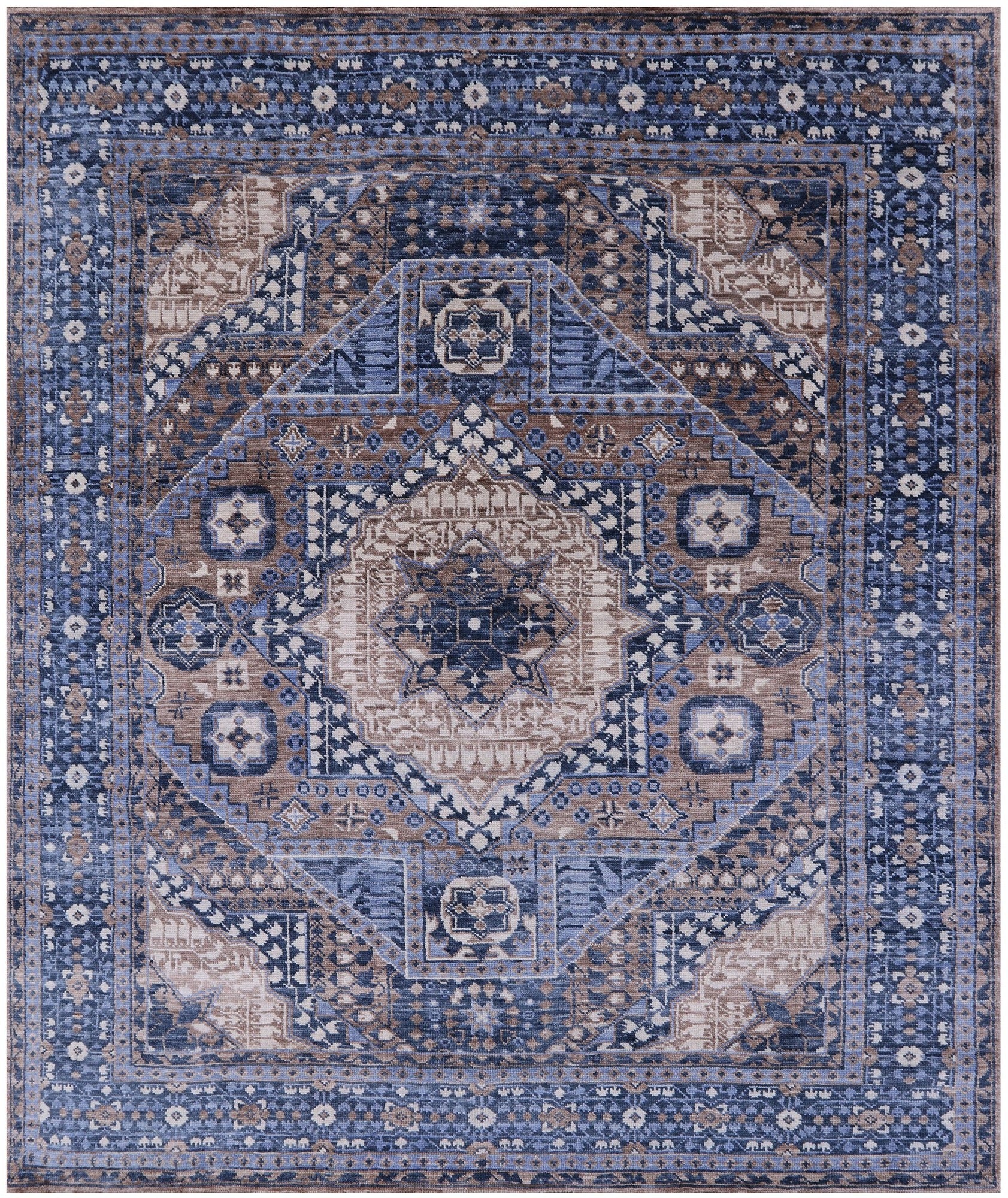 Geometric Persian Mamluk Hand Knotted Wool Rug - 8' 2" X 9' 8" - Golden Nile
