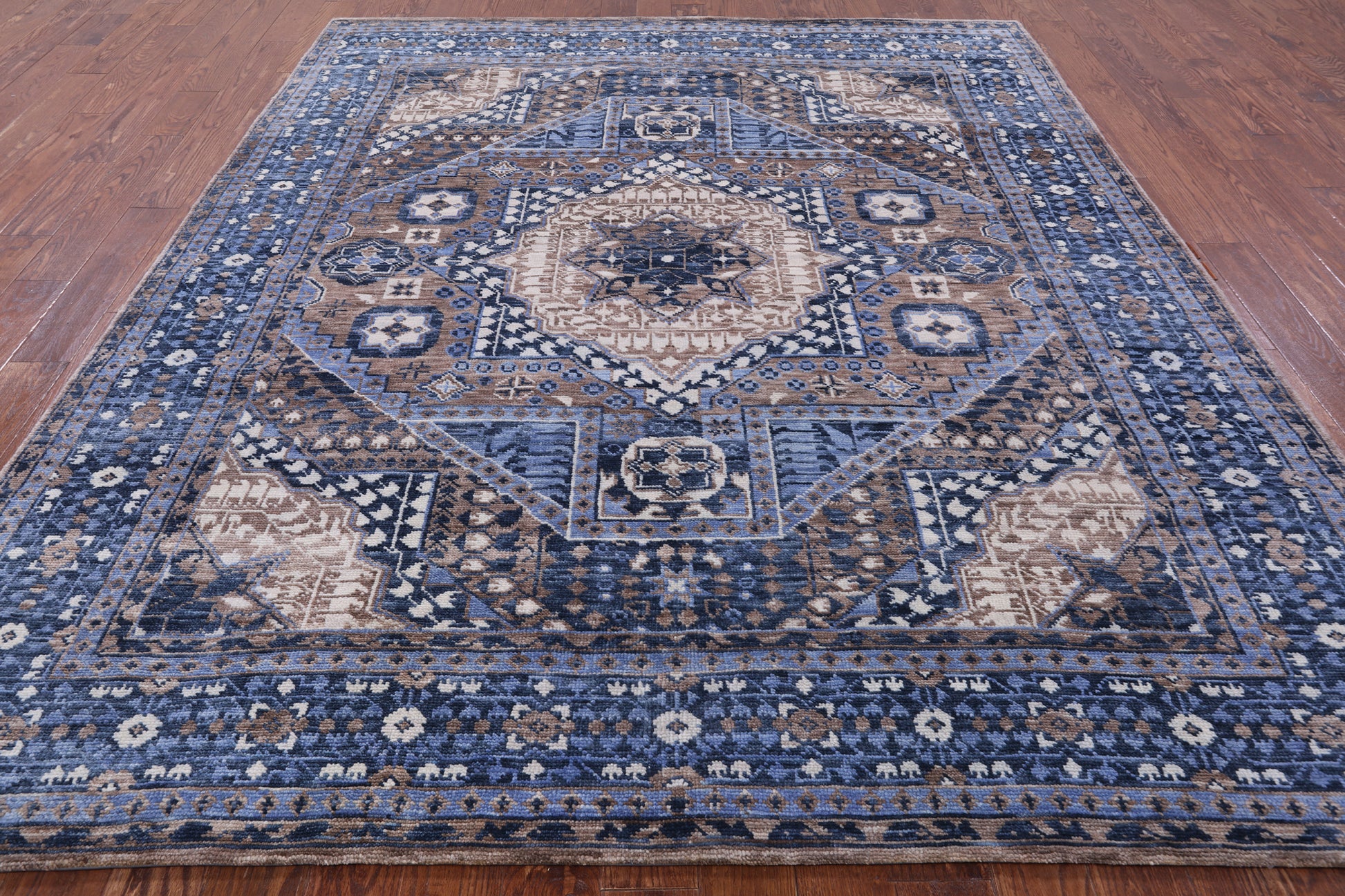 Geometric Persian Mamluk Hand Knotted Wool Rug - 8' 2" X 9' 8" - Golden Nile
