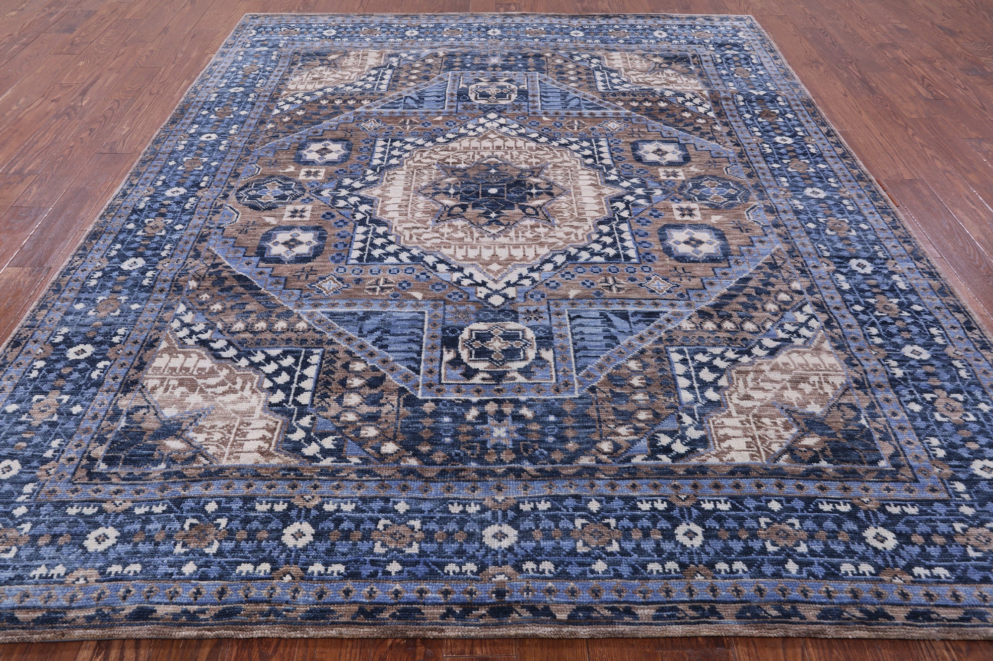 Geometric Persian Mamluk Hand Knotted Wool Rug - 8' 2" X 9' 8" - Golden Nile