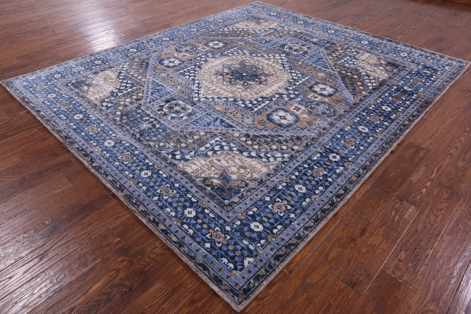 Geometric Persian Mamluk Hand Knotted Wool Rug - 8' 2" X 9' 8" - Golden Nile
