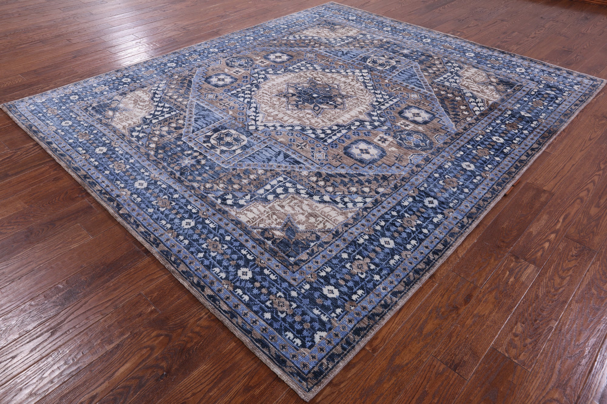 Geometric Persian Mamluk Hand Knotted Wool Rug - 8' 2" X 9' 8" - Golden Nile