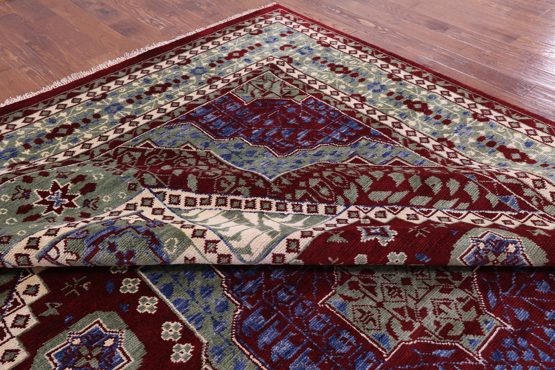 Red Geometric Persian Mamluk Hand Knotted Wool Rug - 10' 3" X 14' 3" - Golden Nile