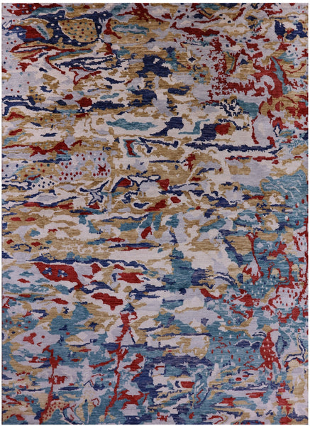 Abstract Modern Hand Knotted Wool Rug - 8' 10" X 12' 3" - Golden Nile