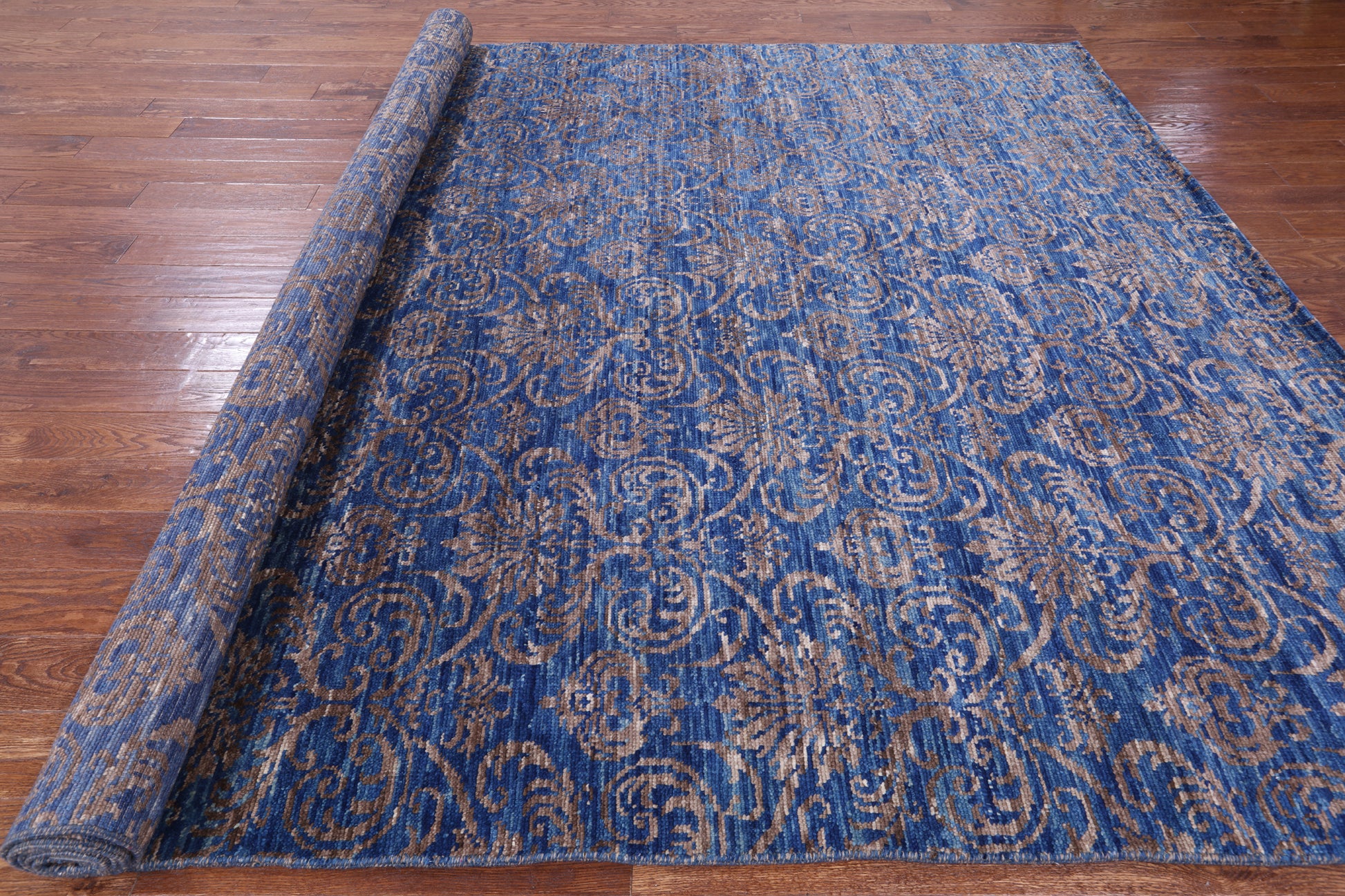 Blue Modern Hand Knotted Wool Rug - 8' 10" X 11' 11" - Golden Nile
