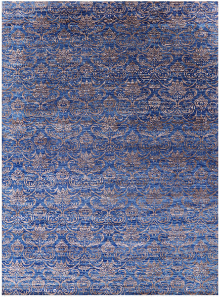 Blue Modern Hand Knotted Wool Rug - 8' 10" X 11' 11" - Golden Nile