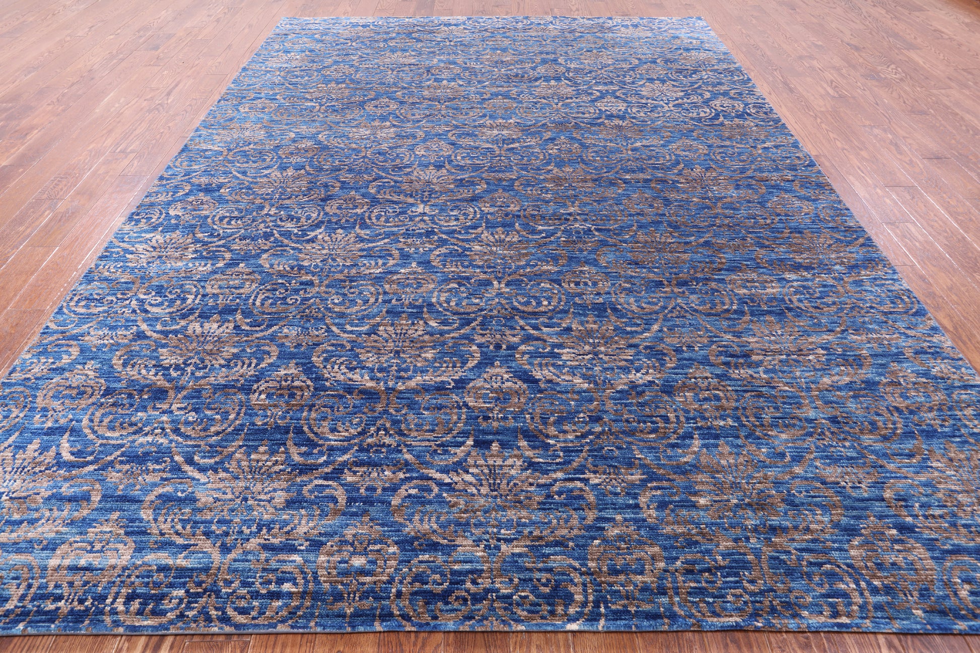 Blue Modern Hand Knotted Wool Rug - 8' 10" X 11' 11" - Golden Nile