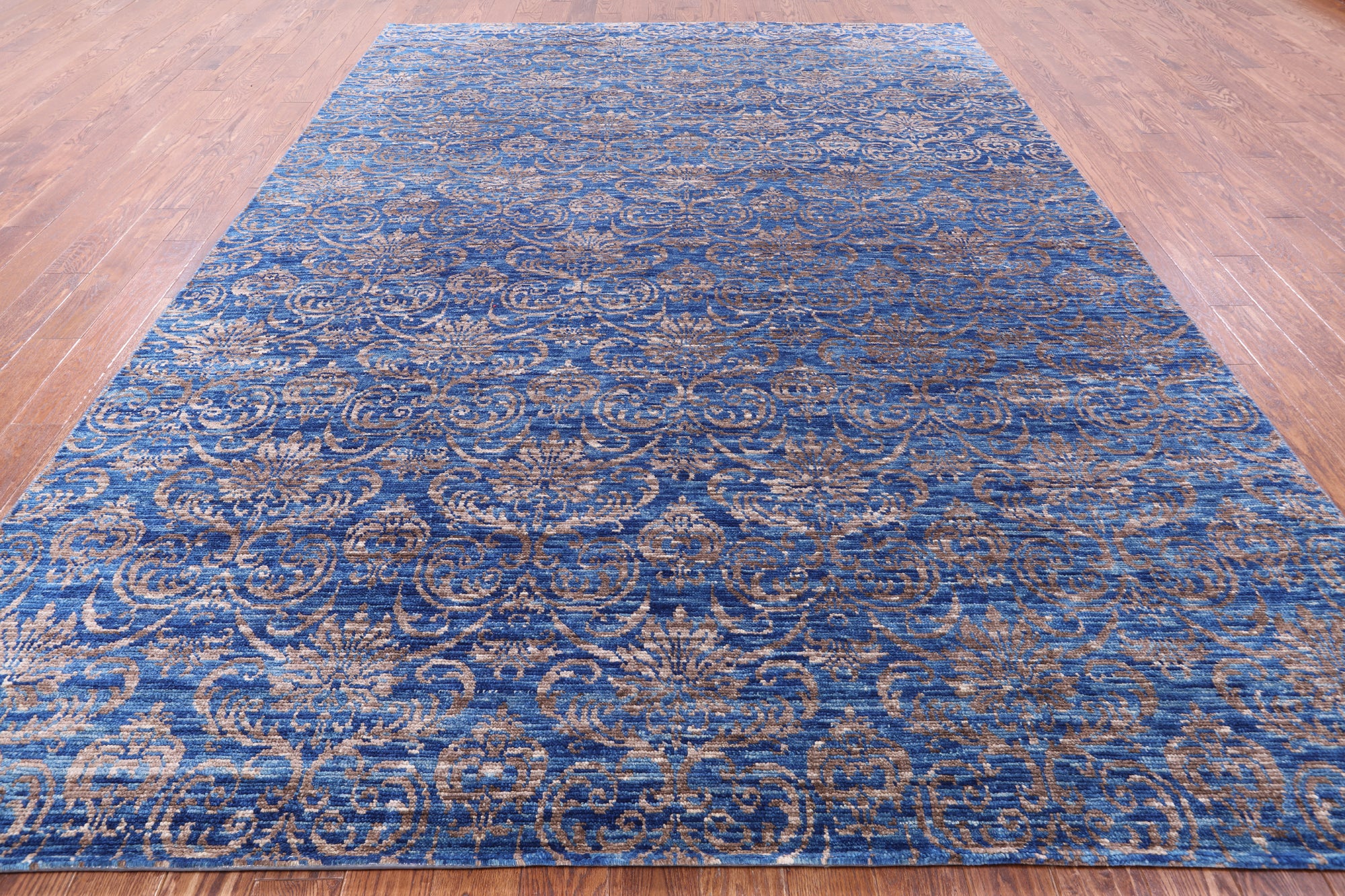 Blue Modern Hand Knotted Wool Rug - 8' 10" X 11' 11" - Golden Nile