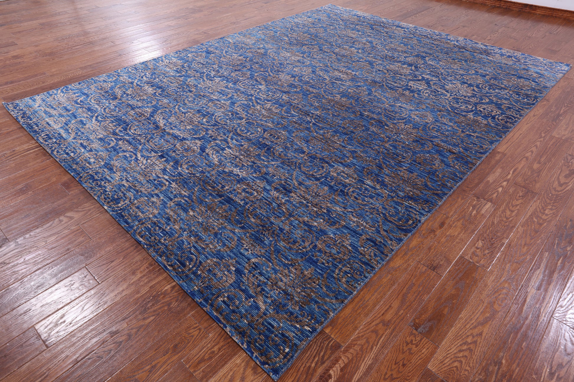 Blue Modern Hand Knotted Wool Rug - 8' 10" X 11' 11" - Golden Nile