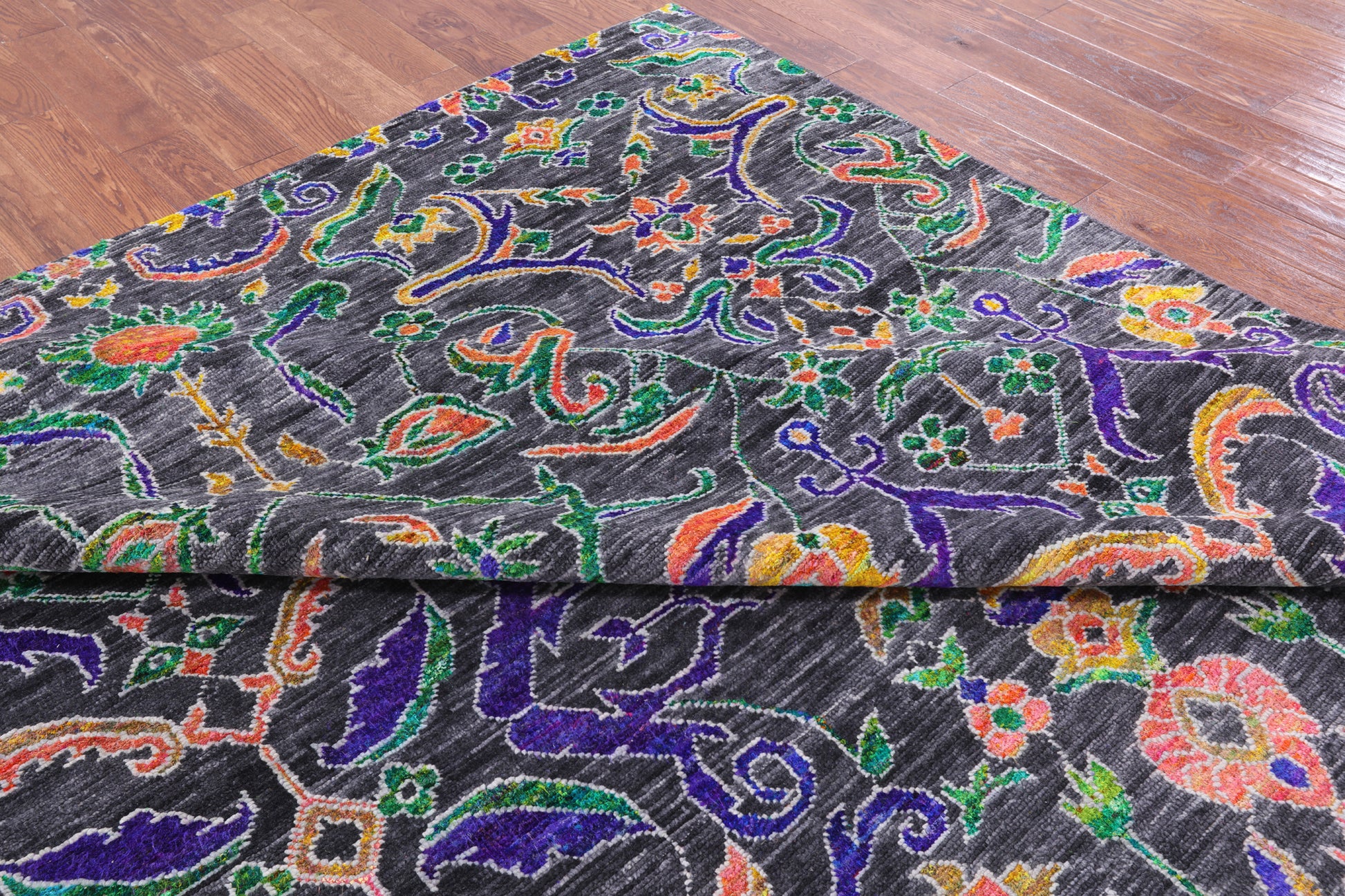 Grey Modern Handmade Wool & Silk Rug - 8' 10" X 11' 10" - Golden Nile