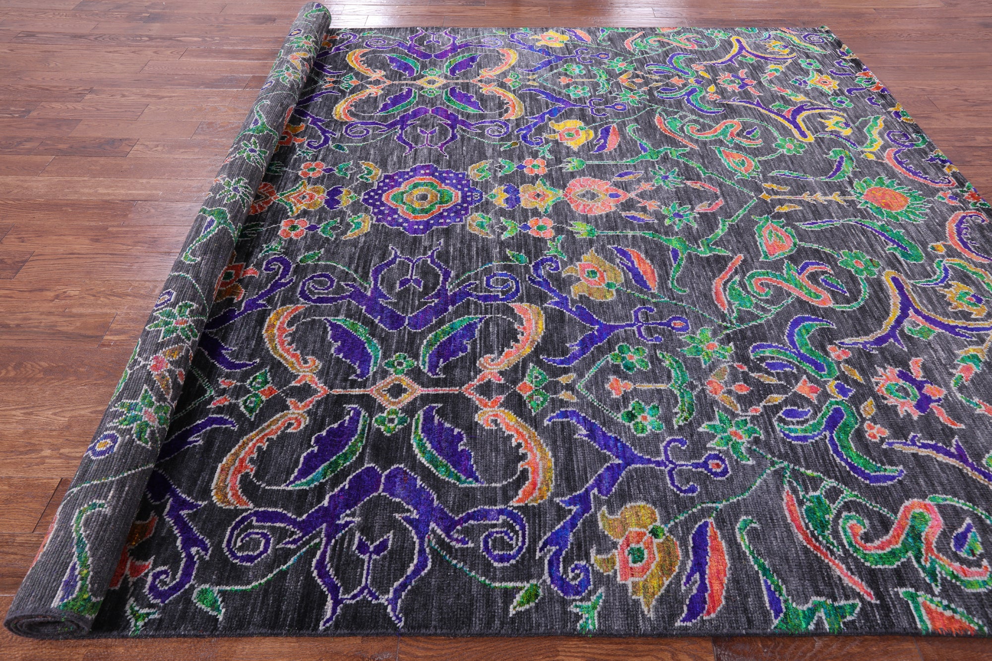 Grey Modern Handmade Wool & Silk Rug - 8' 10" X 11' 10" - Golden Nile