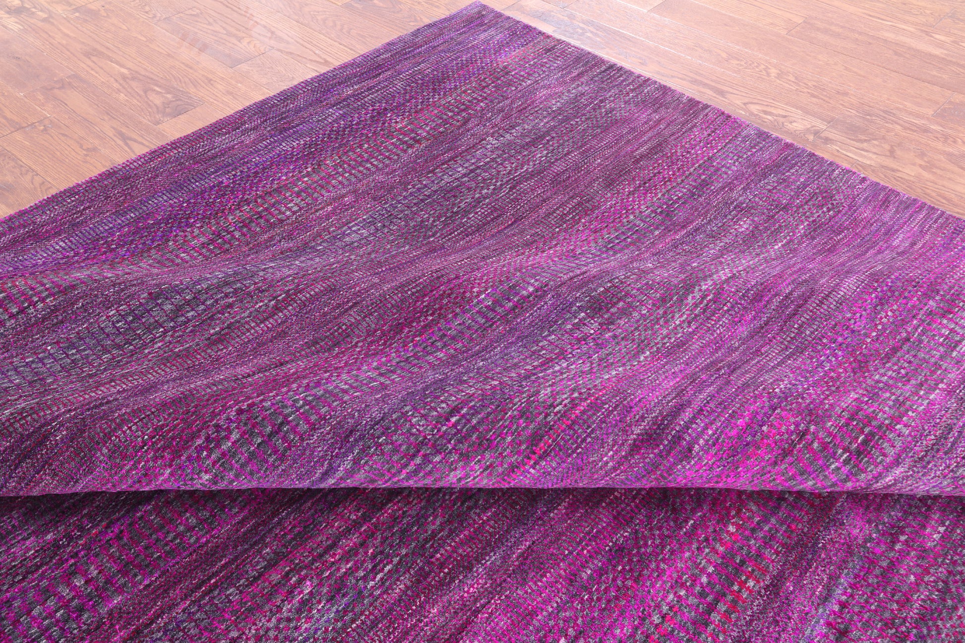 Purple Square Savannah Grass Handmade Wool & Silk Rug - 9' 11" X 10' 1" - Golden Nile