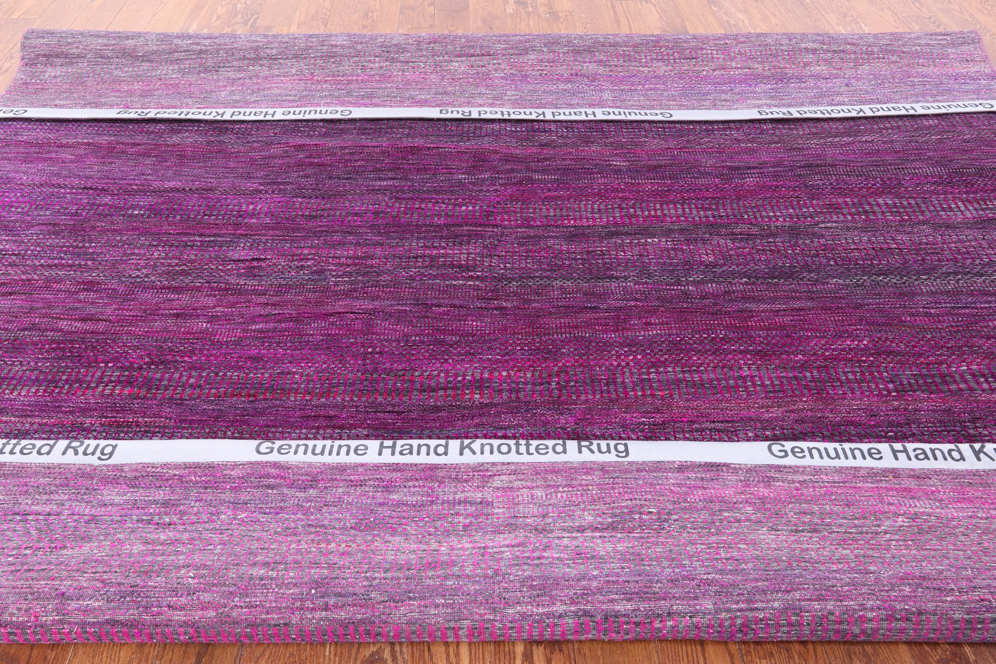 Purple Square Savannah Grass Handmade Wool & Silk Rug - 9' 11" X 10' 1" - Golden Nile
