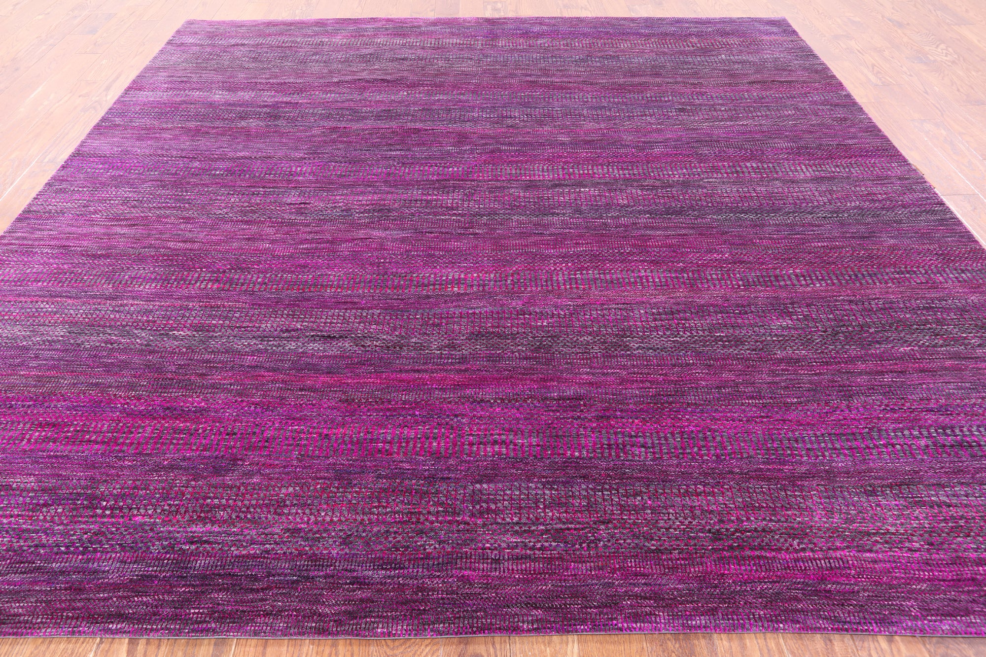 Purple Square Savannah Grass Handmade Wool & Silk Rug - 9' 11" X 10' 1" - Golden Nile