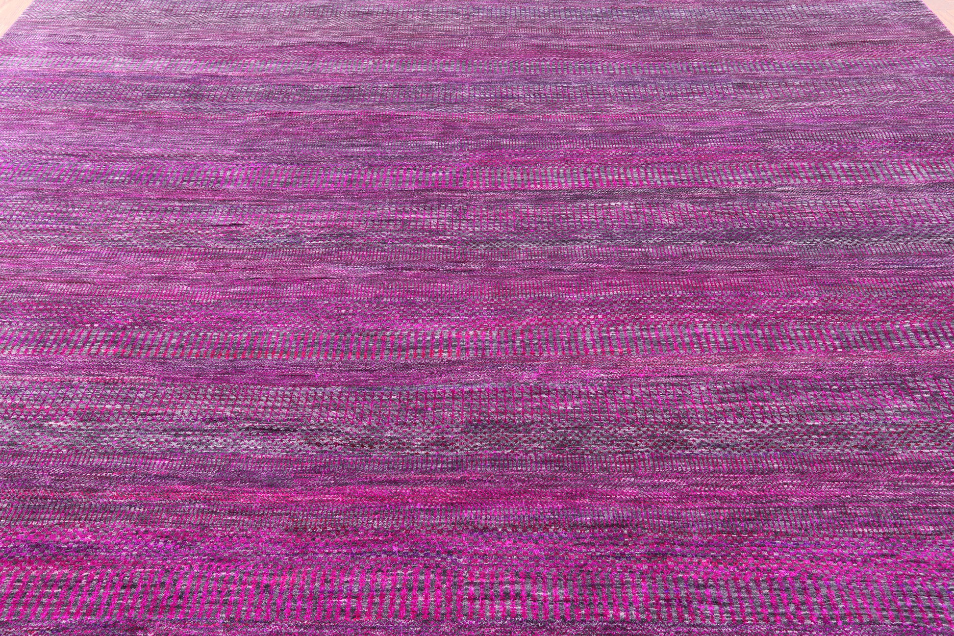 Purple Square Savannah Grass Handmade Wool & Silk Rug - 9' 11" X 10' 1" - Golden Nile