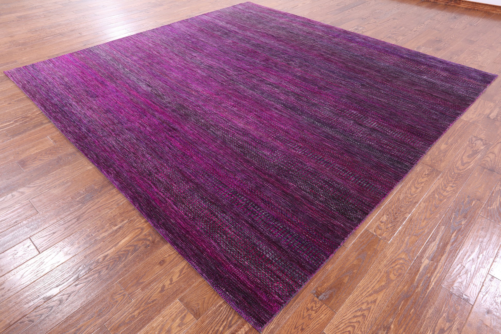 Purple Square Savannah Grass Handmade Wool & Silk Rug - 9' 11" X 10' 1" - Golden Nile