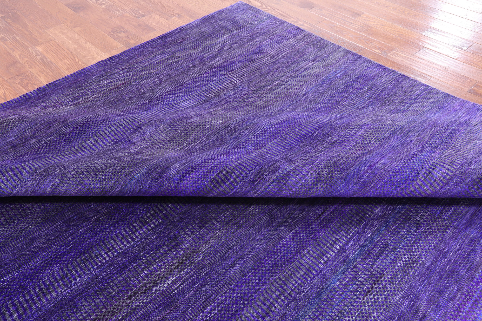 Purple Square Savannah Grass Hand Knotted Wool & Silk Rug - 11' 11" X 12' 3" - Golden Nile