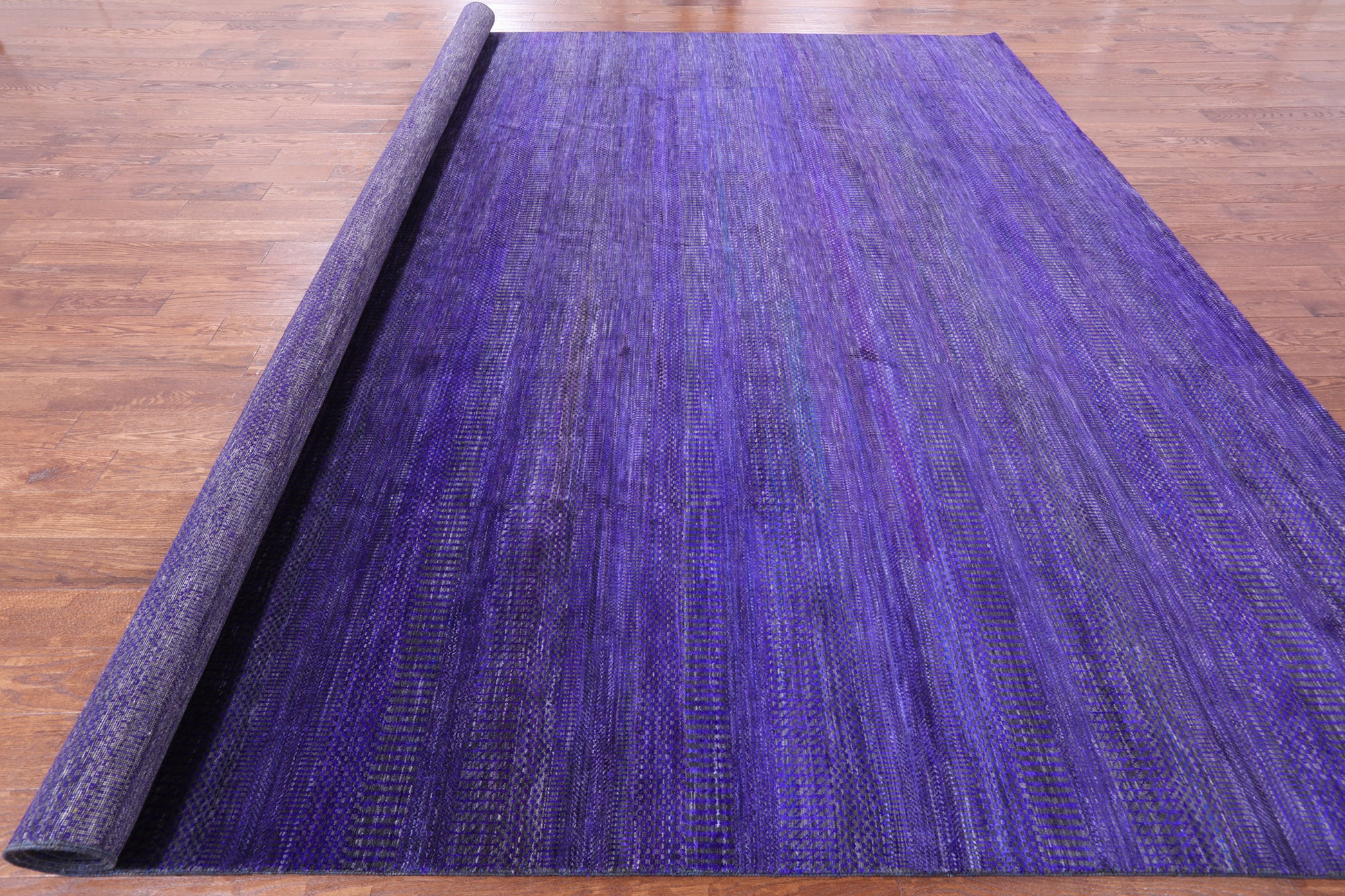 Purple Square Savannah Grass Hand Knotted Wool & Silk Rug - 11' 11" X 12' 3" - Golden Nile