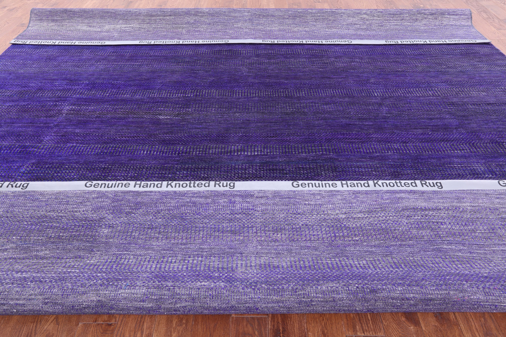 Purple Square Savannah Grass Hand Knotted Wool & Silk Rug - 11' 11" X 12' 3" - Golden Nile