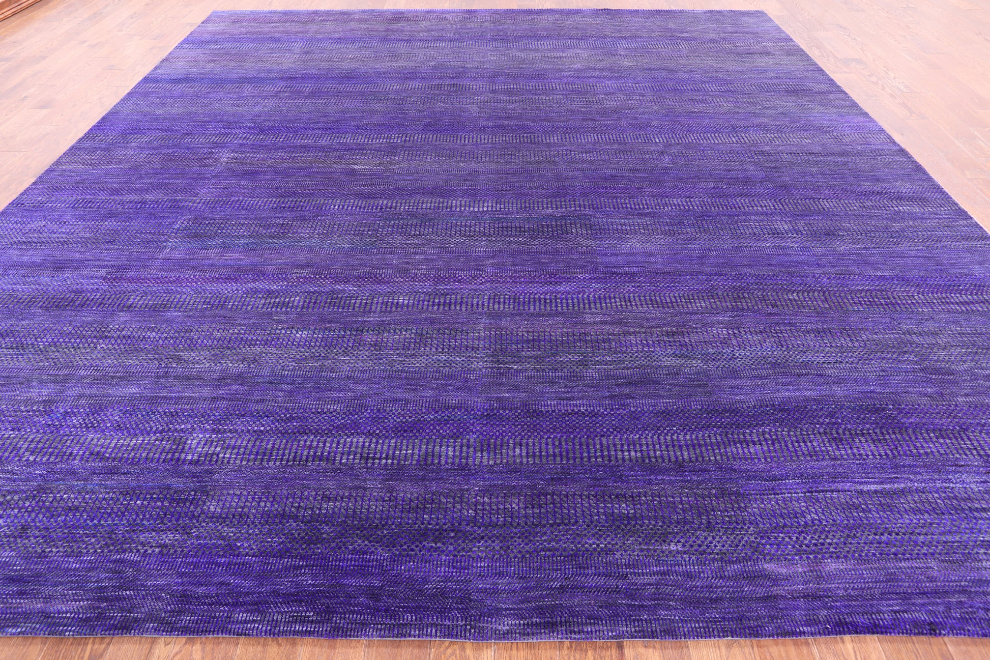 Purple Square Savannah Grass Hand Knotted Wool & Silk Rug - 11' 11" X 12' 3" - Golden Nile