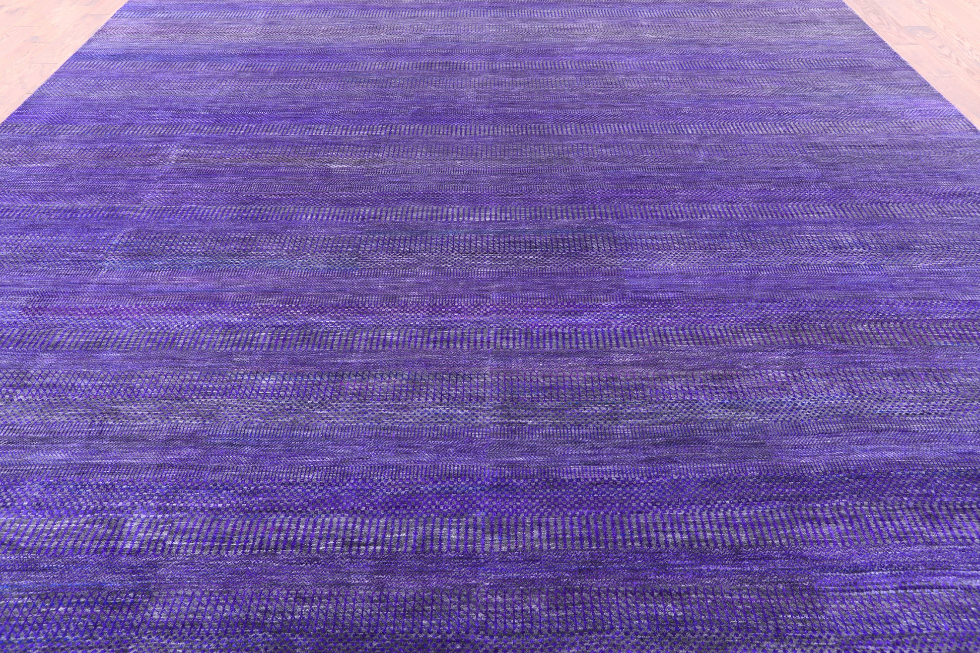 Purple Square Savannah Grass Hand Knotted Wool & Silk Rug - 11' 11" X 12' 3" - Golden Nile