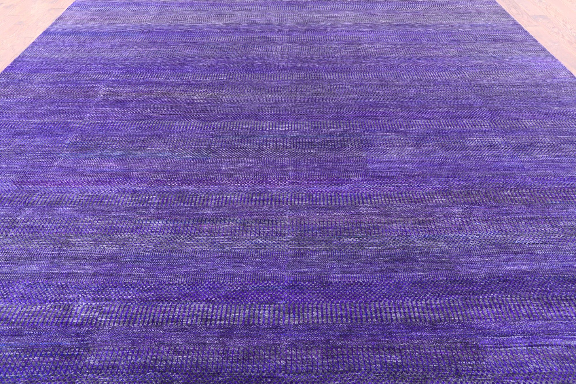 Purple Square Savannah Grass Hand Knotted Wool & Silk Rug - 11' 11" X 12' 3" - Golden Nile