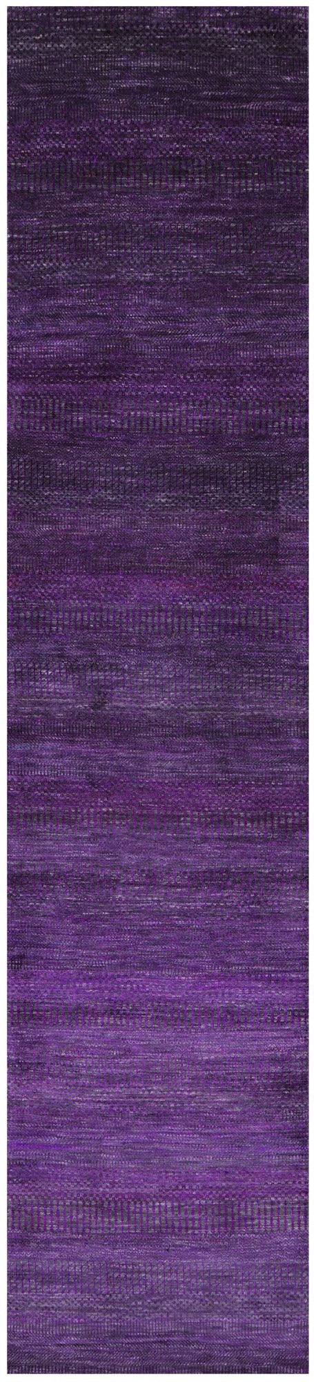 Purple Savannah Grass Hand Knotted Wool & Silk Runner Rug - 2' 8" X 12' 3" - Golden Nile
