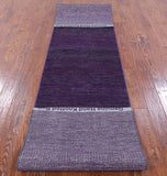 Purple Savannah Grass Hand Knotted Wool & Silk Runner Rug - 2' 8" X 12' 3" - Golden Nile